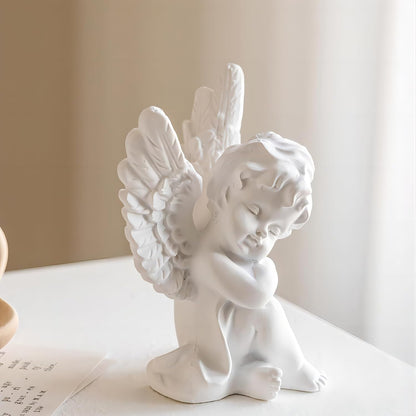 Set of 2 Cherubs Angels Resin Statue Figurine, Indoor Home Decoration, Adorable Angel Sculpture Memorial Statue 4" - White