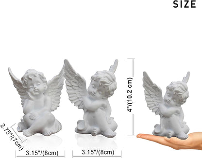 Set of 2 Cherubs Angels Resin Statue Figurine, Indoor Home Decoration, Adorable Angel Sculpture Memorial Statue 4" - White